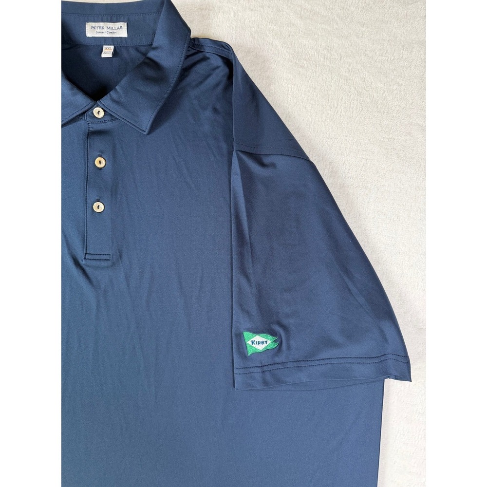 Peter Millar Summer Comfort Mens XXL Navy Blue Kirby Sleeve Logo Golf Polo Shirt - Picture 3 of 9